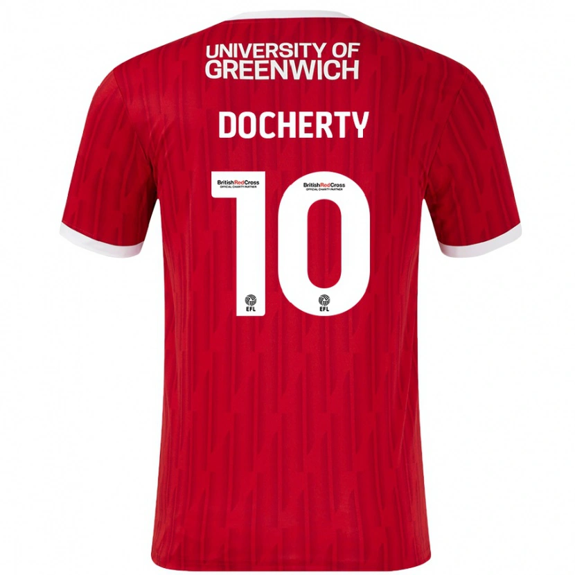 Danxen Børn Greg Docherty #10 Rød Hvid Hjemmebane Spillertrøjer 2024/25 Trøje T-Shirt