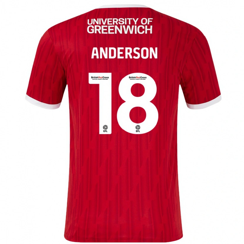 Danxen Børn Karoy Anderson #18 Rød Hvid Hjemmebane Spillertrøjer 2024/25 Trøje T-Shirt