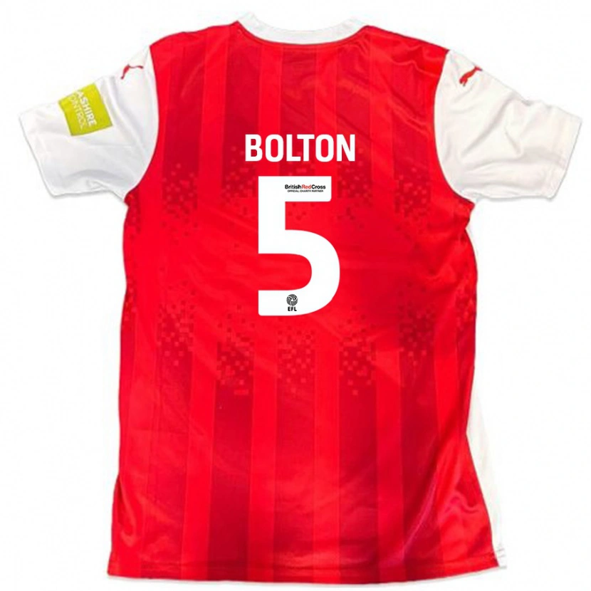 Danxen Børn James Bolton #5 Rød Hvid Hjemmebane Spillertrøjer 2024/25 Trøje T-Shirt