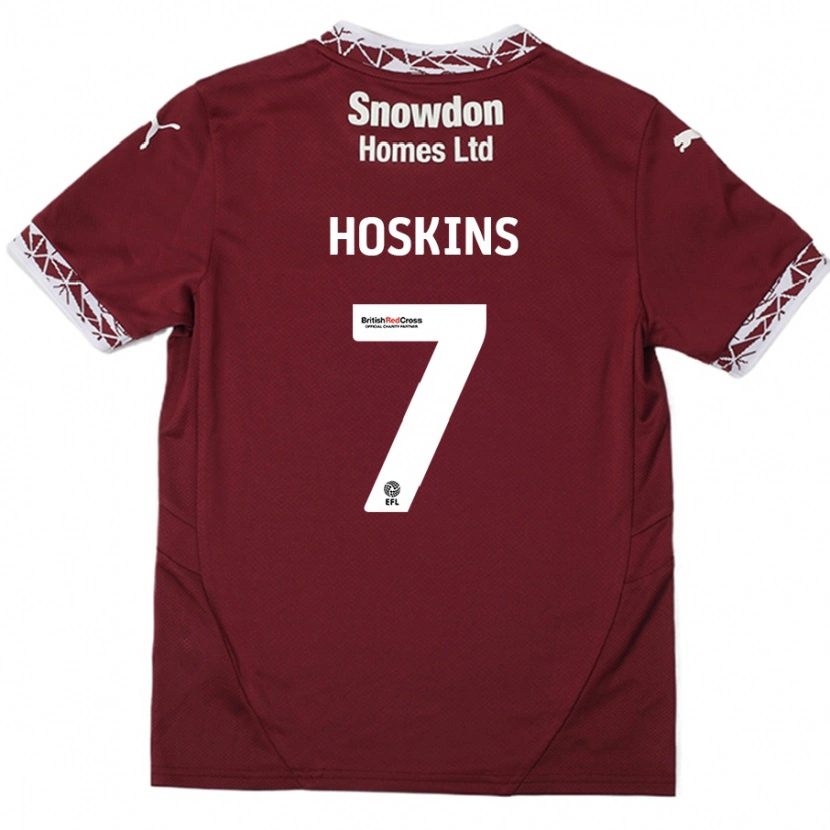 Danxen Børn Sam Hoskins #7 Bourgogne Hjemmebane Spillertrøjer 2024/25 Trøje T-Shirt