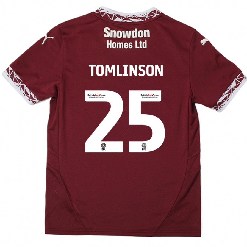 Danxen Børn Josh Tomlinson #25 Bourgogne Hjemmebane Spillertrøjer 2024/25 Trøje T-Shirt