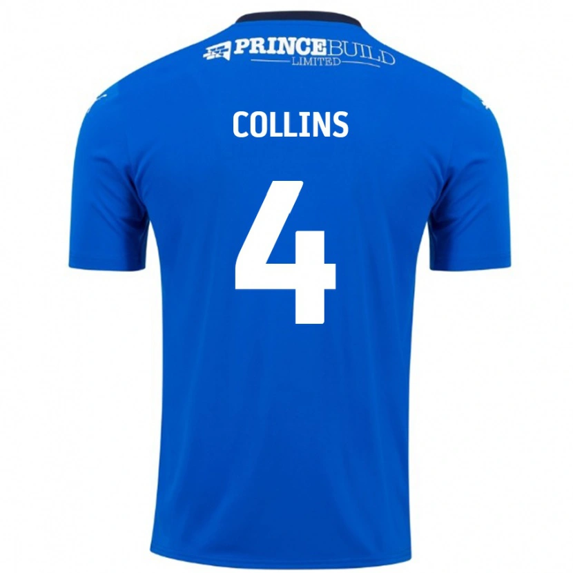 Danxen Børn Archie Collins #4 Blå Hvid Hjemmebane Spillertrøjer 2024/25 Trøje T-Shirt