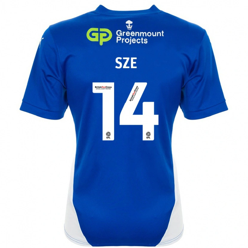 Danxen Børn Chris Sze #14 Blå Hvid Hjemmebane Spillertrøjer 2024/25 Trøje T-Shirt
