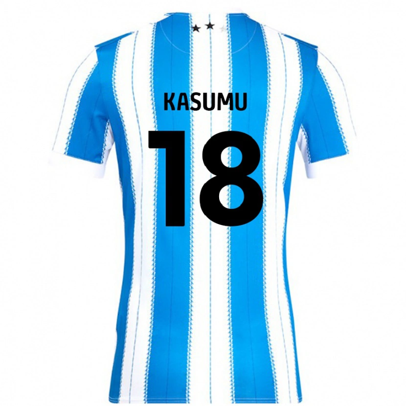 Danxen Børn David Kasumu #18 Blå Hvid Hjemmebane Spillertrøjer 2024/25 Trøje T-Shirt