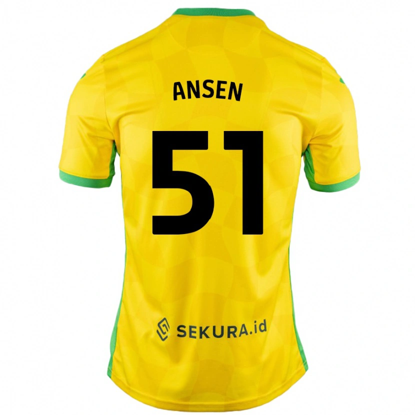 Danxen Børn Caleb Ansen #51 Gul Grøn Hjemmebane Spillertrøjer 2024/25 Trøje T-Shirt