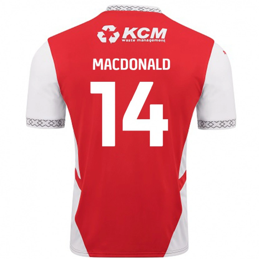 Danxen Børn Alex Macdonald #14 Rød Hvid Hjemmebane Spillertrøjer 2024/25 Trøje T-Shirt