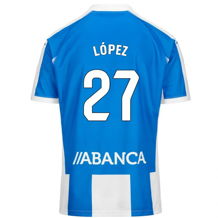 Danxen Børn Rubén López #27 Blå Hvid Hjemmebane Spillertrøjer 2024/25 Trøje T-Shirt