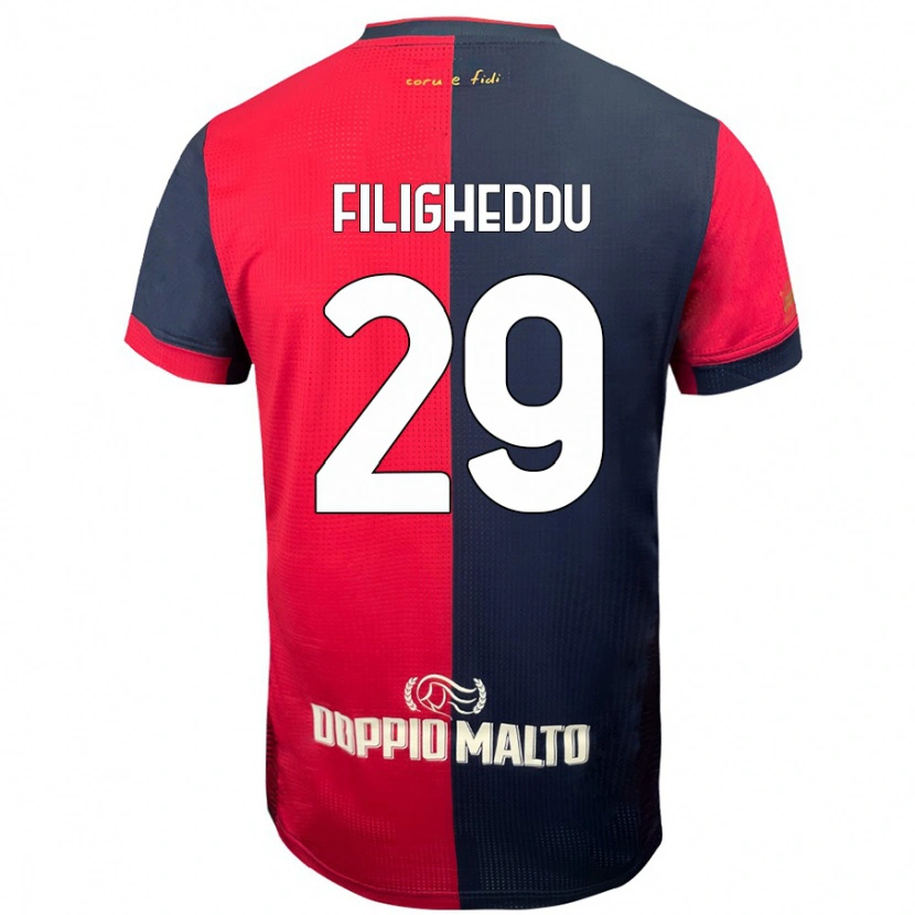 Danxen Børn Daniele Filigheddu #29 Rød Mørkere Blå Hjemmebane Spillertrøjer 2024/25 Trøje T-Shirt
