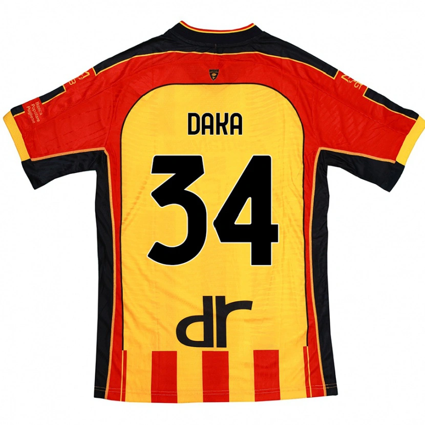 Danxen Børn Dario Daka #34 Gul Rød Hjemmebane Spillertrøjer 2024/25 Trøje T-Shirt