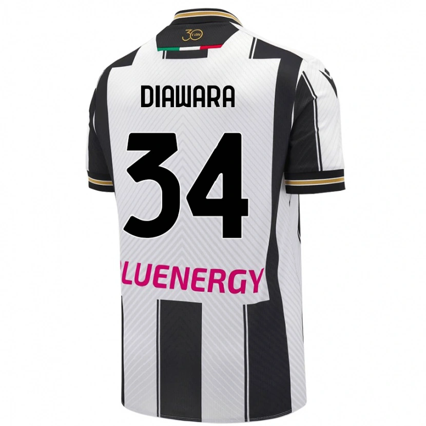 Danxen Børn Sekou Diawara #34 Hvid Sort Hjemmebane Spillertrøjer 2024/25 Trøje T-Shirt