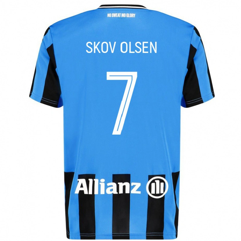 Danxen Børn Andreas Skov Olsen #7 Himmelblå Sort Hjemmebane Spillertrøjer 2024/25 Trøje T-Shirt