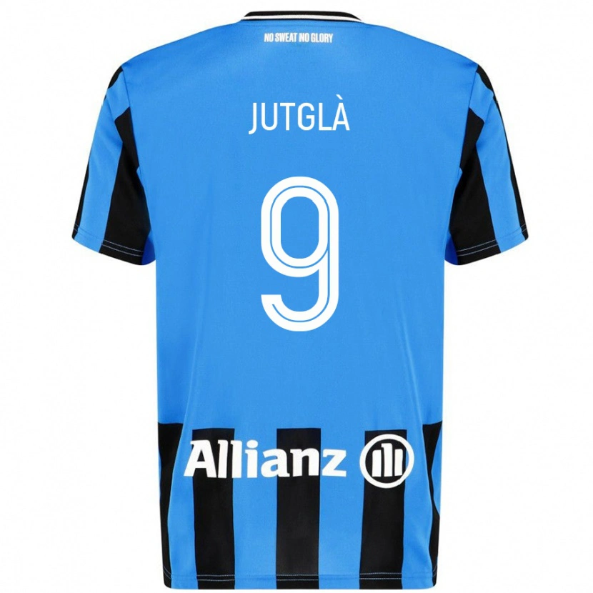 Danxen Børn Ferran Jutglà #9 Himmelblå Sort Hjemmebane Spillertrøjer 2024/25 Trøje T-Shirt