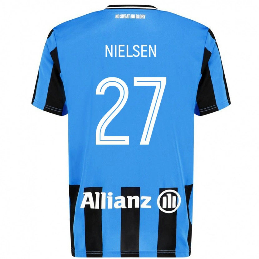 Danxen Børn Casper Nielsen #27 Himmelblå Sort Hjemmebane Spillertrøjer 2024/25 Trøje T-Shirt