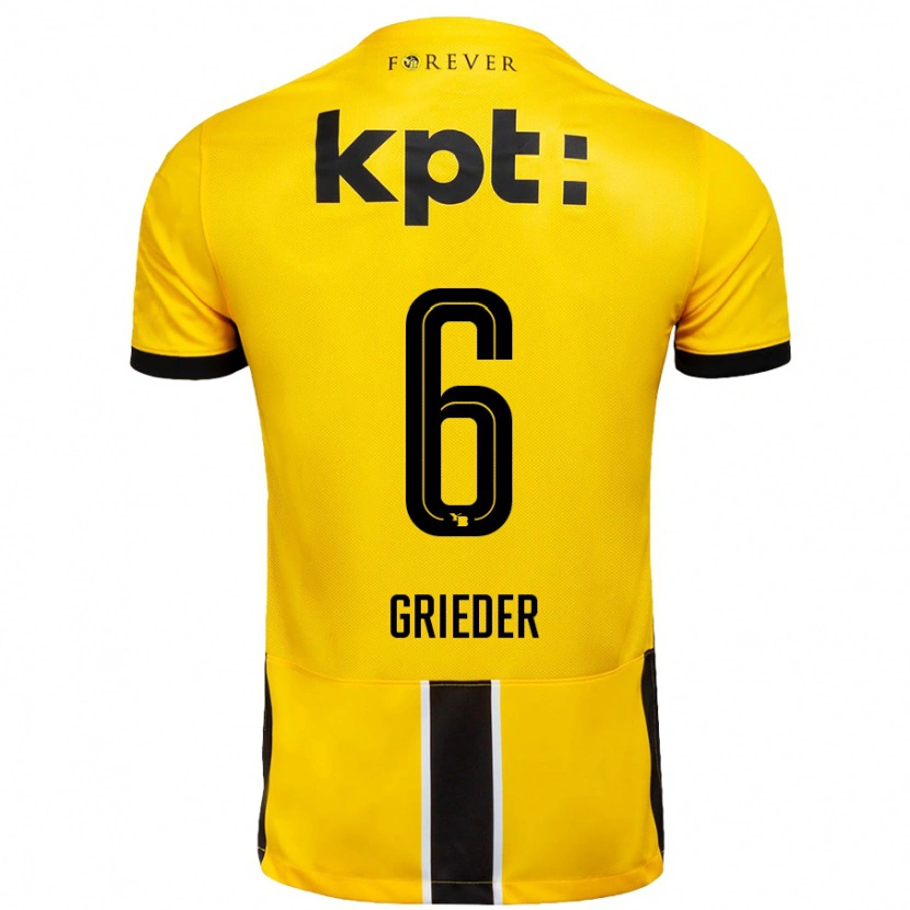 Danxen Børn Lionel Grieder #6 Gul Sort Hjemmebane Spillertrøjer 2024/25 Trøje T-Shirt