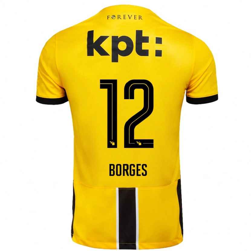 Danxen Børn David Borges #12 Gul Sort Hjemmebane Spillertrøjer 2024/25 Trøje T-Shirt