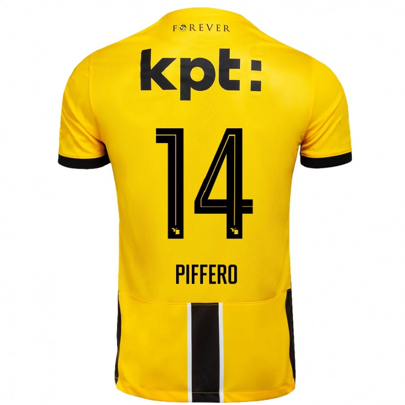Danxen Børn David Piffero #14 Gul Sort Hjemmebane Spillertrøjer 2024/25 Trøje T-Shirt