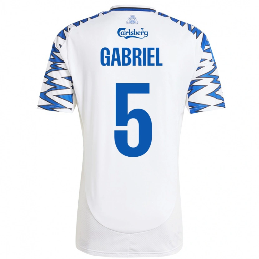 Danxen Børn Gabriel Pereira #5 Hvid Himmelblå Hjemmebane Spillertrøjer 2024/25 Trøje T-Shirt