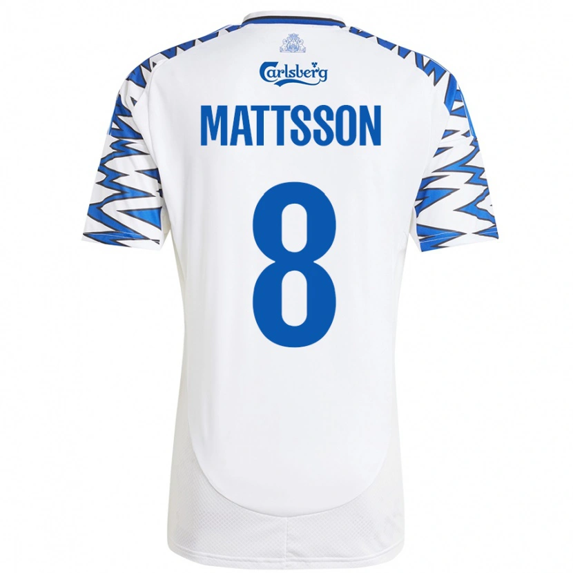 Danxen Børn Magnus Mattsson #8 Hvid Himmelblå Hjemmebane Spillertrøjer 2024/25 Trøje T-Shirt