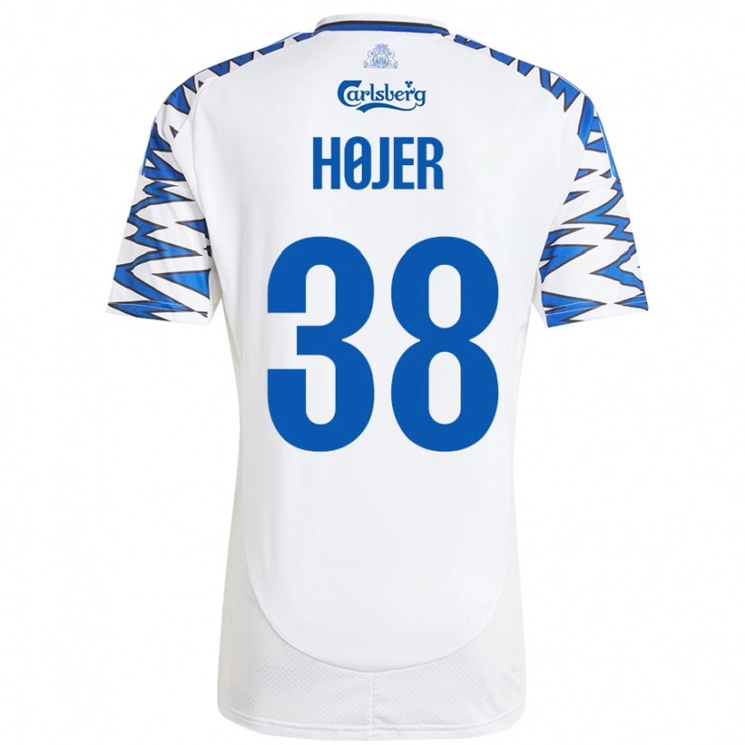 Danxen Børn Oliver Højer #38 Hvid Himmelblå Hjemmebane Spillertrøjer 2024/25 Trøje T-Shirt