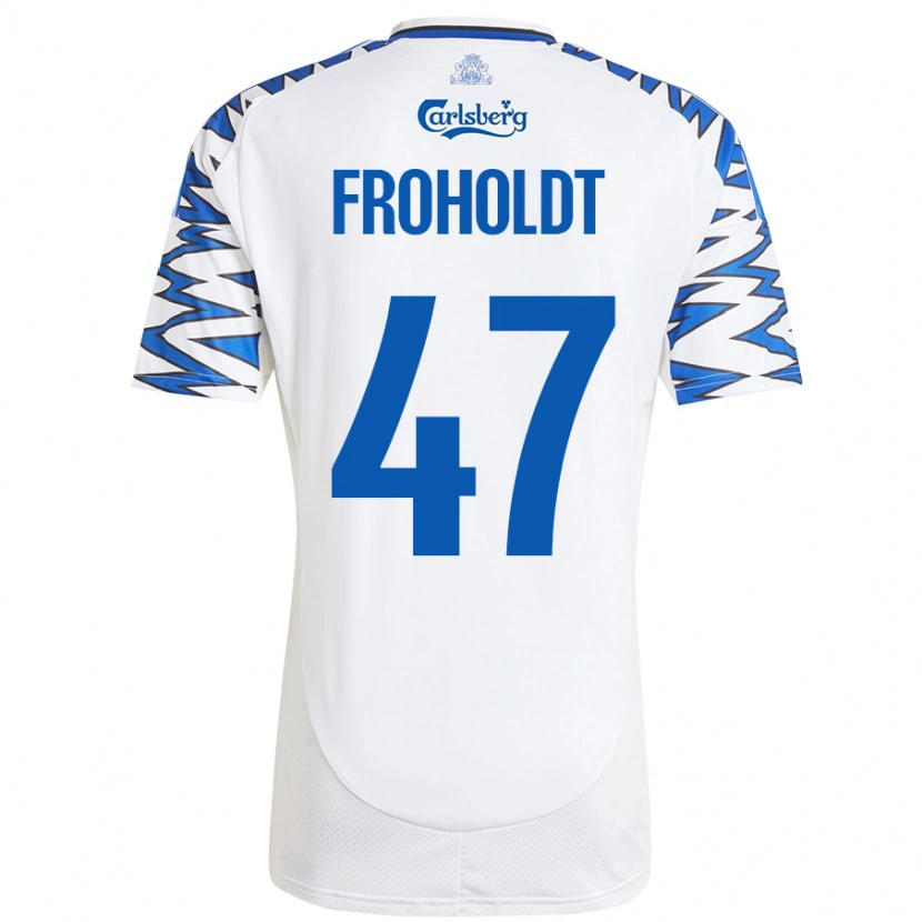 Danxen Børn Victor Froholdt #47 Hvid Himmelblå Hjemmebane Spillertrøjer 2024/25 Trøje T-Shirt