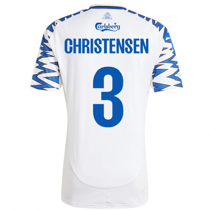 Danxen Børn Sebastian Christensen #3 Hvid Himmelblå Hjemmebane Spillertrøjer 2024/25 Trøje T-Shirt