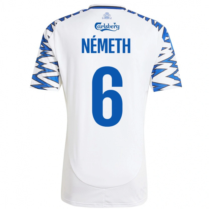 Danxen Børn Hunor Németh #6 Hvid Himmelblå Hjemmebane Spillertrøjer 2024/25 Trøje T-Shirt