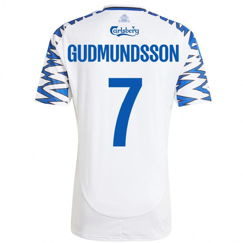 Danxen Børn Galdur Gudmundsson #7 Hvid Himmelblå Hjemmebane Spillertrøjer 2024/25 Trøje T-Shirt