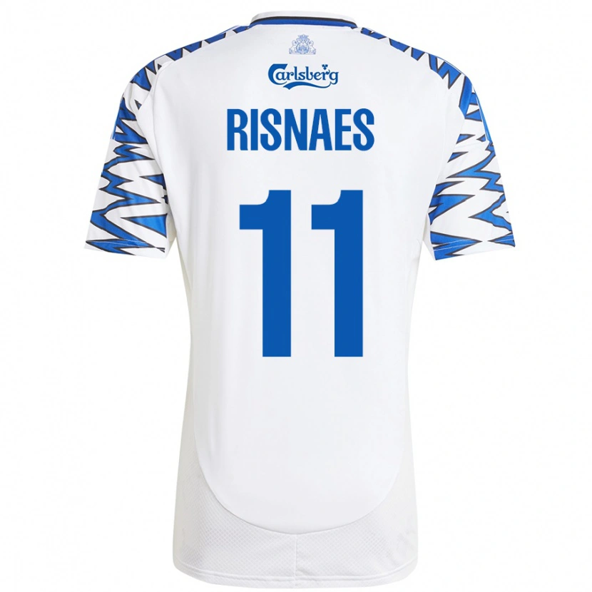 Danxen Børn Roberto Risnaes #11 Hvid Himmelblå Hjemmebane Spillertrøjer 2024/25 Trøje T-Shirt