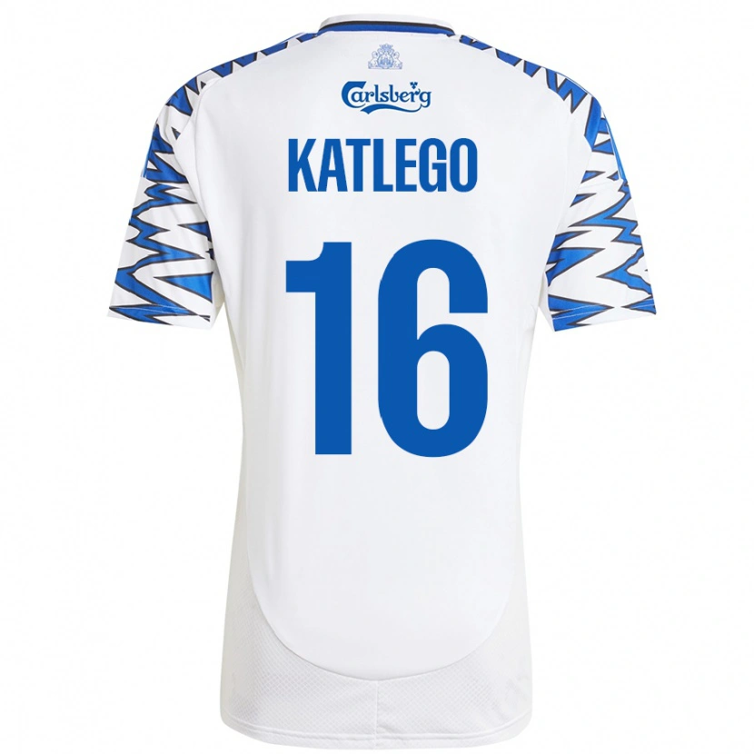 Danxen Børn David Katlego #16 Hvid Himmelblå Hjemmebane Spillertrøjer 2024/25 Trøje T-Shirt
