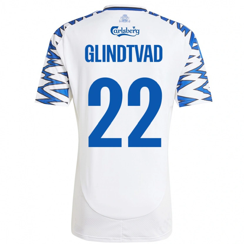 Danxen Børn William Glindtvad #22 Hvid Himmelblå Hjemmebane Spillertrøjer 2024/25 Trøje T-Shirt