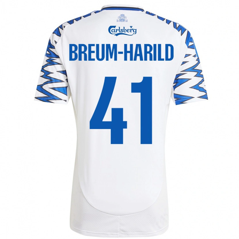 Danxen Børn Tobias Breum-Harild #41 Hvid Himmelblå Hjemmebane Spillertrøjer 2024/25 Trøje T-Shirt