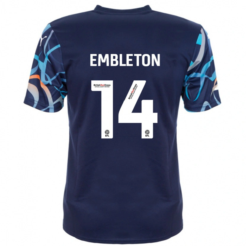 Danxen Børn Elliot Embleton #14 Marineblå Udebane Spillertrøjer 2024/25 Trøje T-Shirt