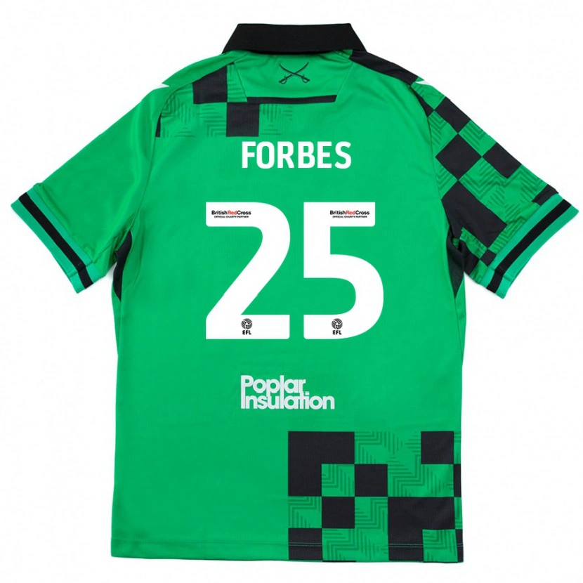 Danxen Børn Michael Forbes #25 Grøn Sort Udebane Spillertrøjer 2024/25 Trøje T-Shirt