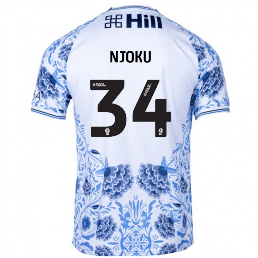 Danxen Børn Brandon Njoku #34 Hvid Blå Udebane Spillertrøjer 2024/25 Trøje T-Shirt