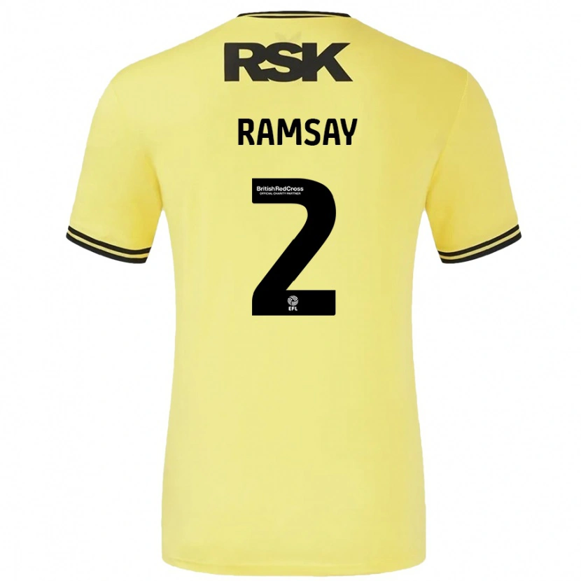 Danxen Børn Kayne Ramsay #2 Gul Sort Udebane Spillertrøjer 2024/25 Trøje T-Shirt