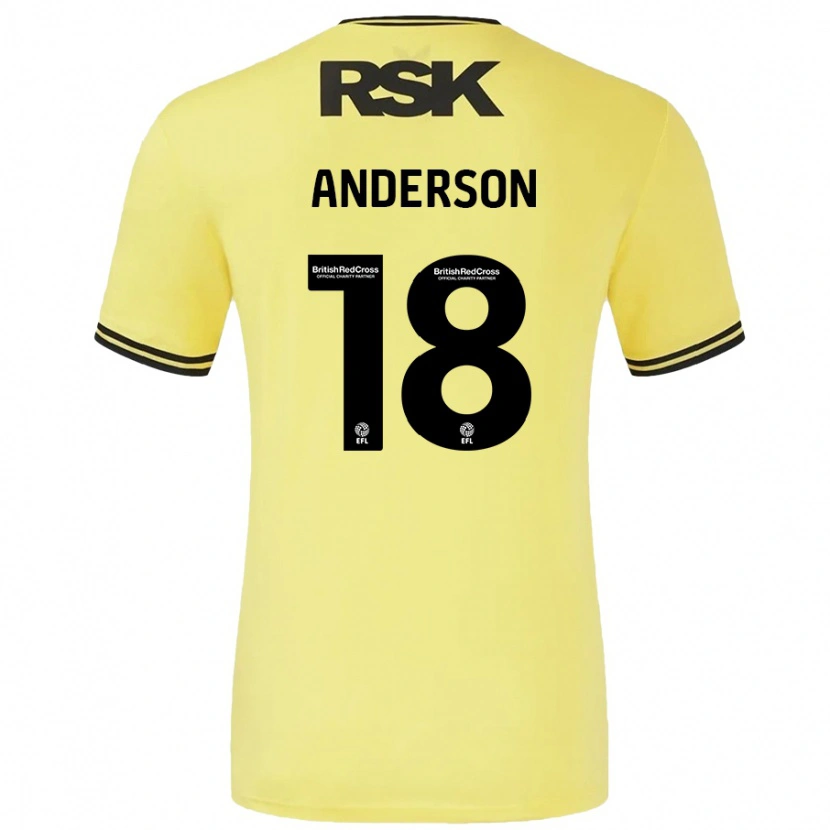 Danxen Børn Karoy Anderson #18 Gul Sort Udebane Spillertrøjer 2024/25 Trøje T-Shirt