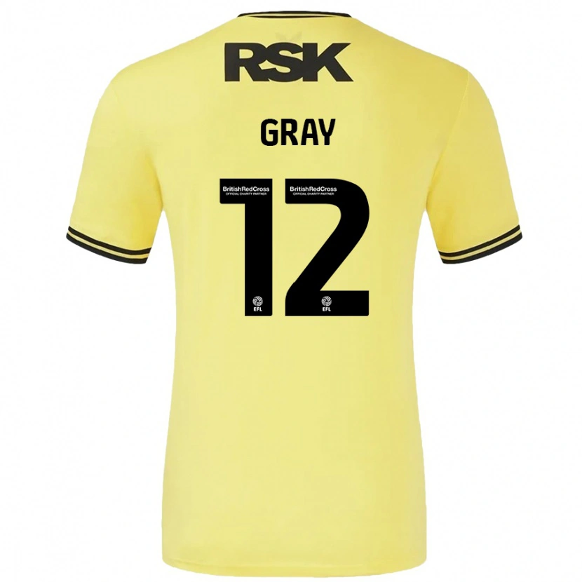 Danxen Børn Jessica Gray #12 Gul Sort Udebane Spillertrøjer 2024/25 Trøje T-Shirt