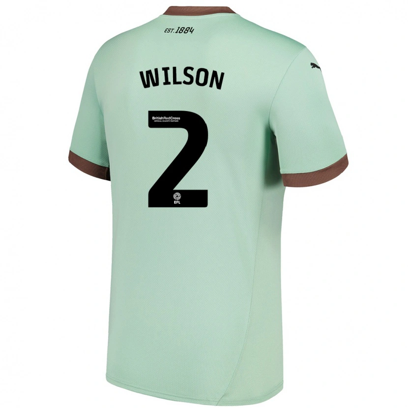 Danxen Børn Kane Wilson #2 Bleg Grøn Udebane Spillertrøjer 2024/25 Trøje T-Shirt