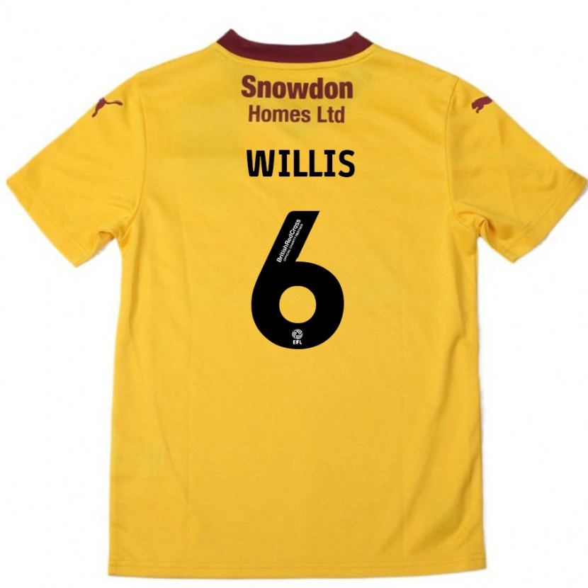 Danxen Børn Jordan Willis #6 Orange Bourgogne Udebane Spillertrøjer 2024/25 Trøje T-Shirt