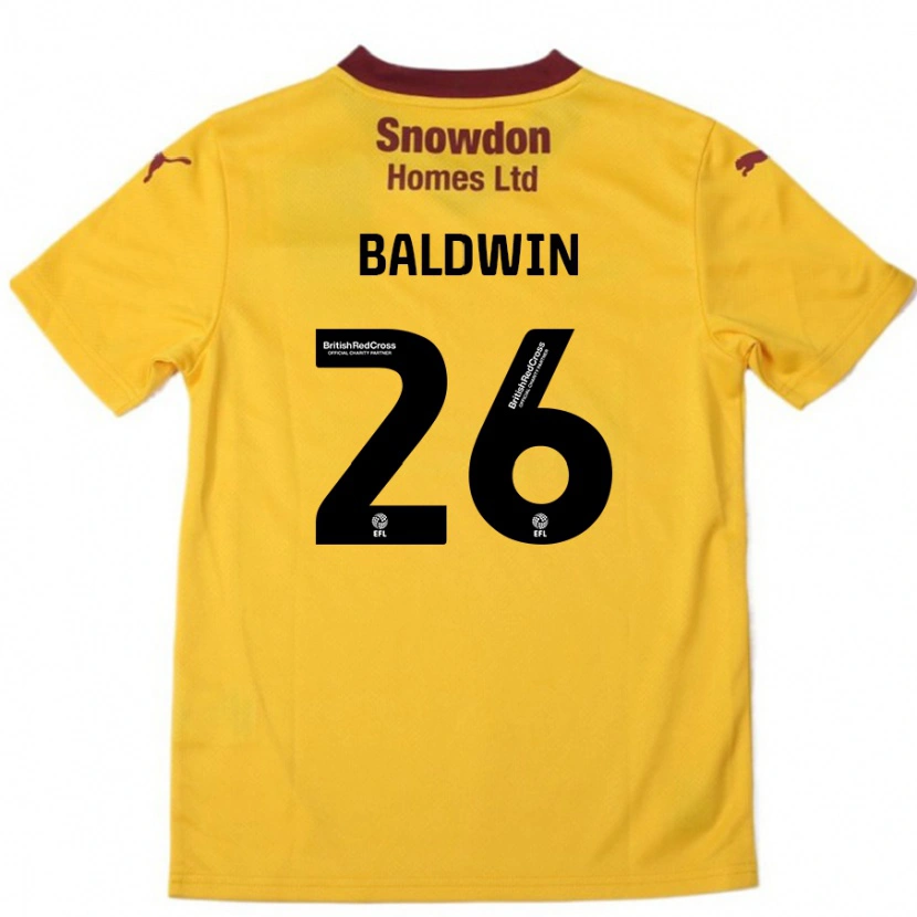 Danxen Børn Jack Baldwin #26 Orange Bourgogne Udebane Spillertrøjer 2024/25 Trøje T-Shirt