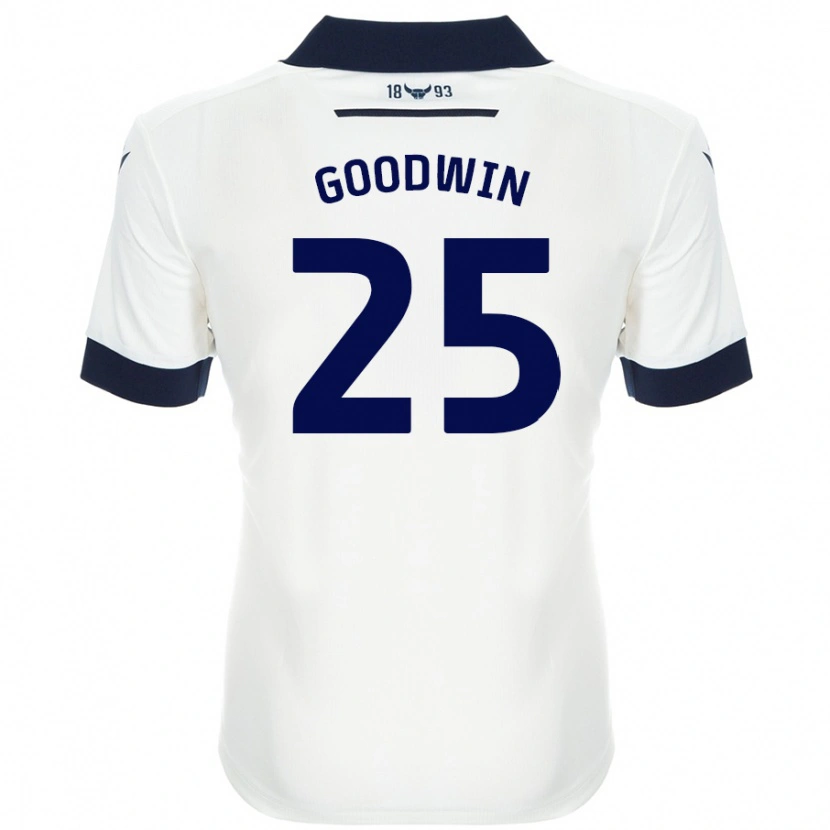 Danxen Børn Will Goodwin #25 Hvid Marineblå Udebane Spillertrøjer 2024/25 Trøje T-Shirt