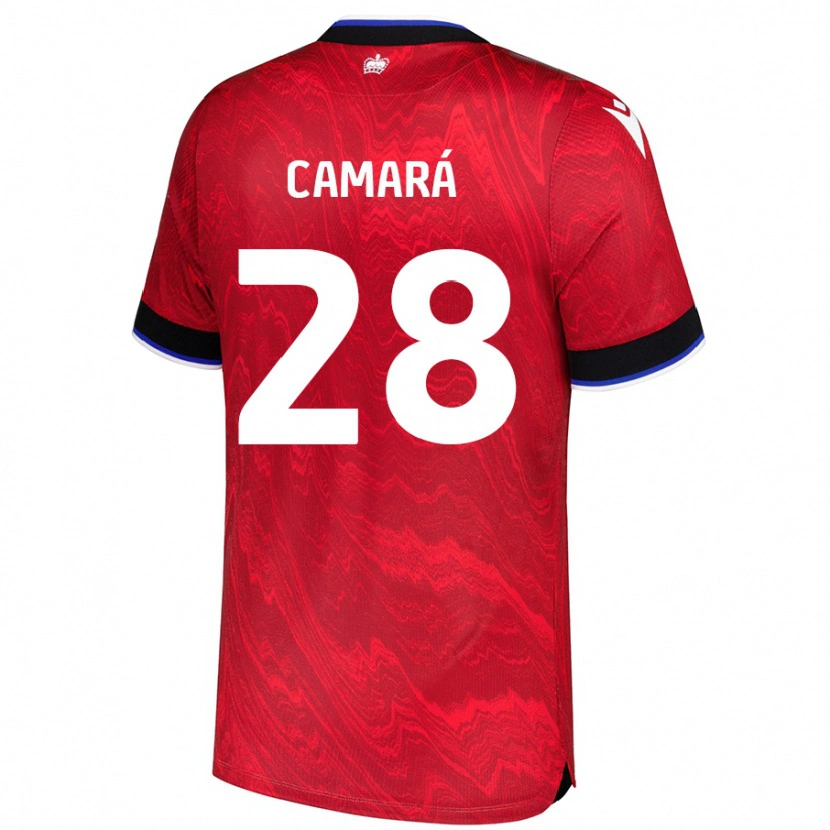 Danxen Børn Mamadi Camará #28 Rød Sort Udebane Spillertrøjer 2024/25 Trøje T-Shirt