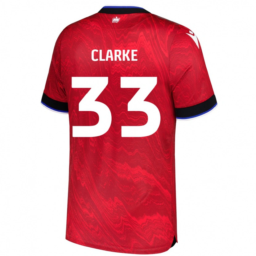Danxen Børn John Clarke #33 Rød Sort Udebane Spillertrøjer 2024/25 Trøje T-Shirt