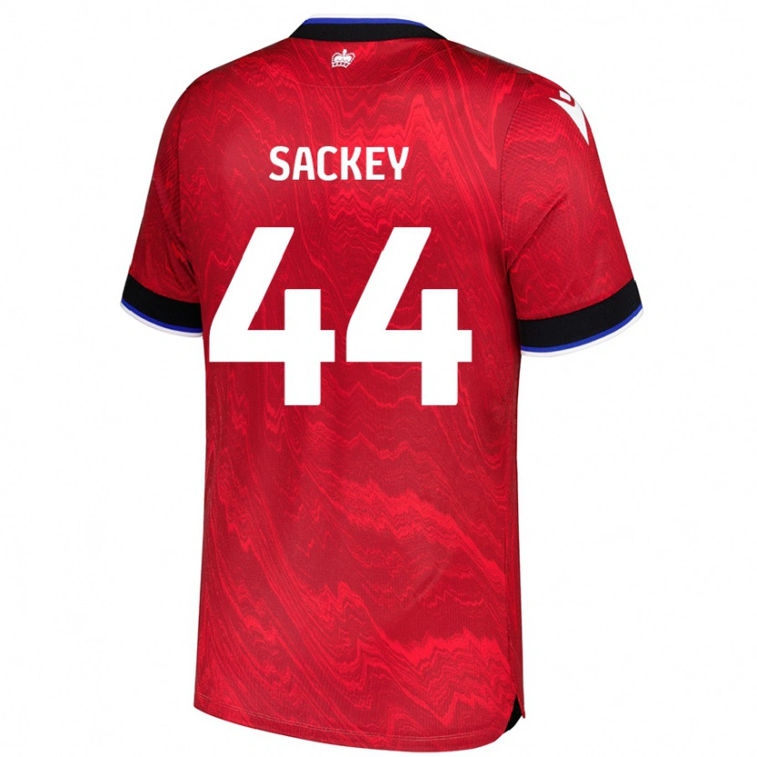 Danxen Børn Tyler Sackey #44 Rød Sort Udebane Spillertrøjer 2024/25 Trøje T-Shirt