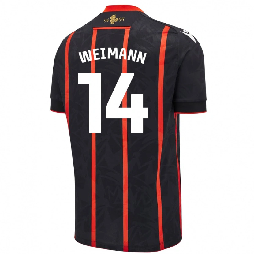 Danxen Børn Andreas Weimann #14 Sort Rød Udebane Spillertrøjer 2024/25 Trøje T-Shirt