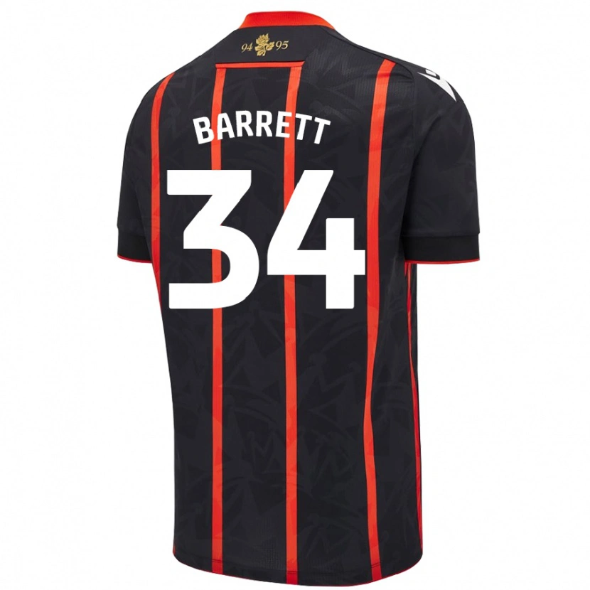 Danxen Børn Jack Barrett #34 Sort Rød Udebane Spillertrøjer 2024/25 Trøje T-Shirt