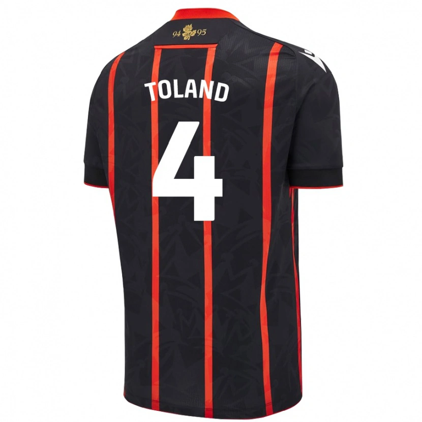 Danxen Børn Tyler Toland #4 Sort Rød Udebane Spillertrøjer 2024/25 Trøje T-Shirt