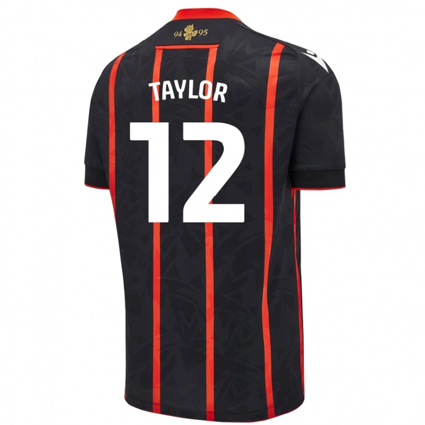 Danxen Børn Emma Taylor #12 Sort Rød Udebane Spillertrøjer 2024/25 Trøje T-Shirt