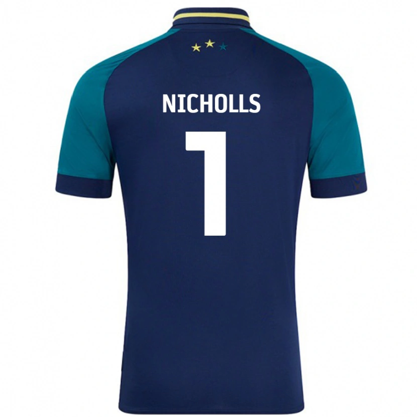 Danxen Børn Lee Nicholls #1 Marineblå Mørkegrøn Udebane Spillertrøjer 2024/25 Trøje T-Shirt