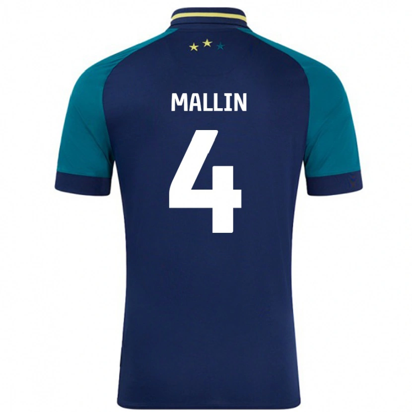 Danxen Børn Kate Mallin #4 Marineblå Mørkegrøn Udebane Spillertrøjer 2024/25 Trøje T-Shirt